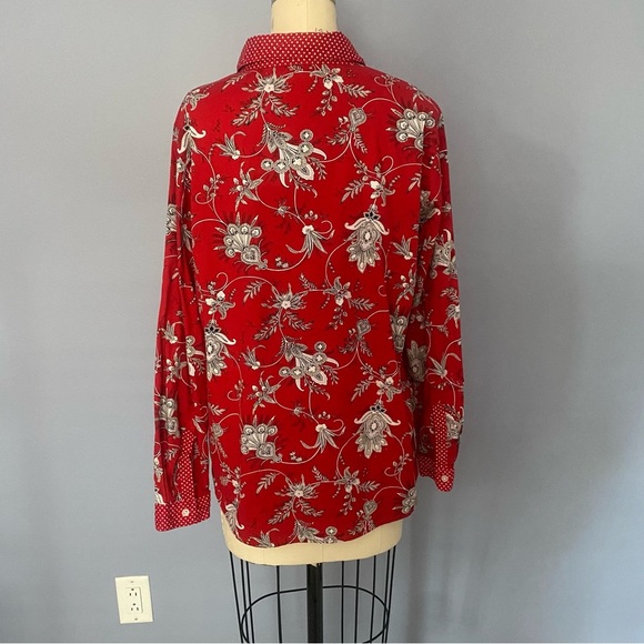 Susan Graver Red & White Floral Polka Dot Blouse Women’s Medium - Picture 9 of 12